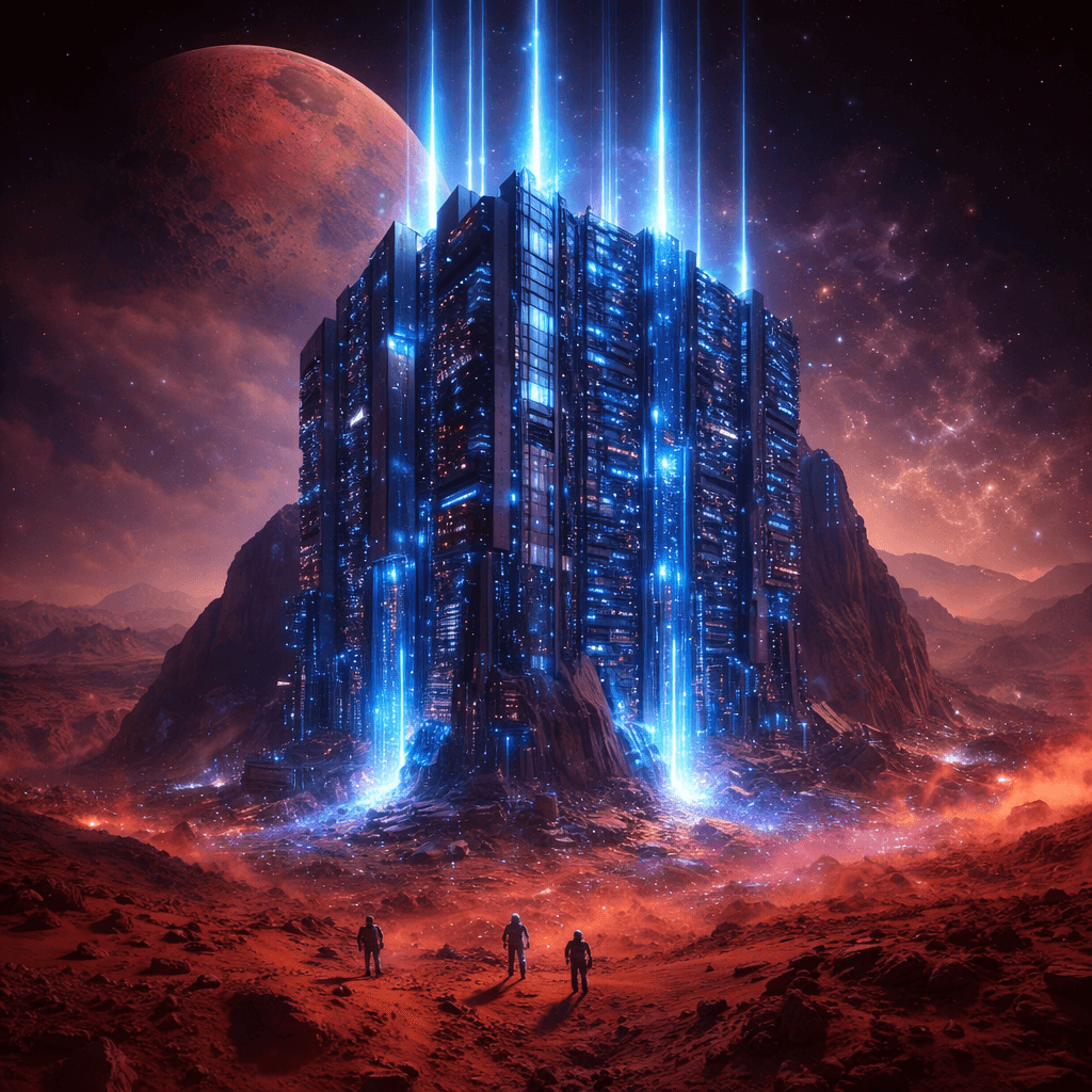 Futuristic quantum supercomputer processing cosmic data