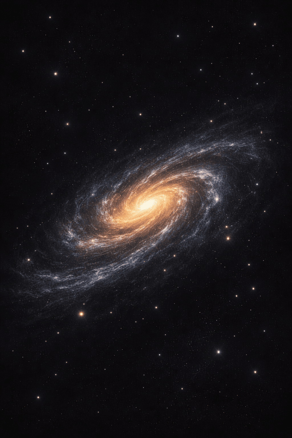 An AI-generated galaxy image with dramatic cosmic dust lanes crossing a luminous stellar disk.