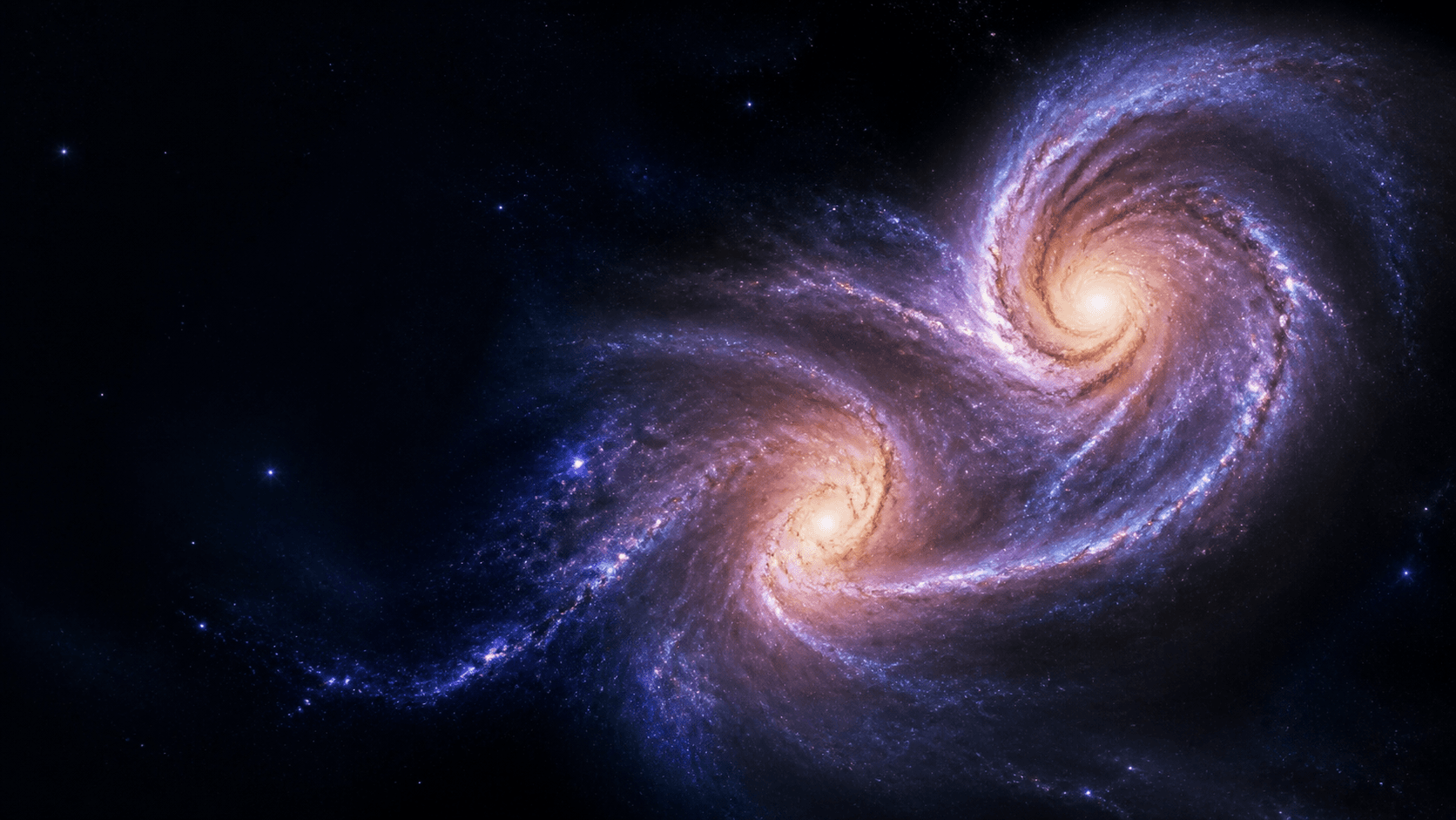 Dos galaxias espirales deformadas por su gravedad durante una interacción